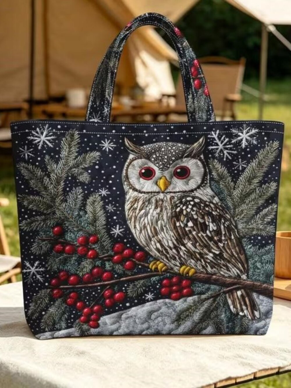 QUILTED WINTER OWL TOTE